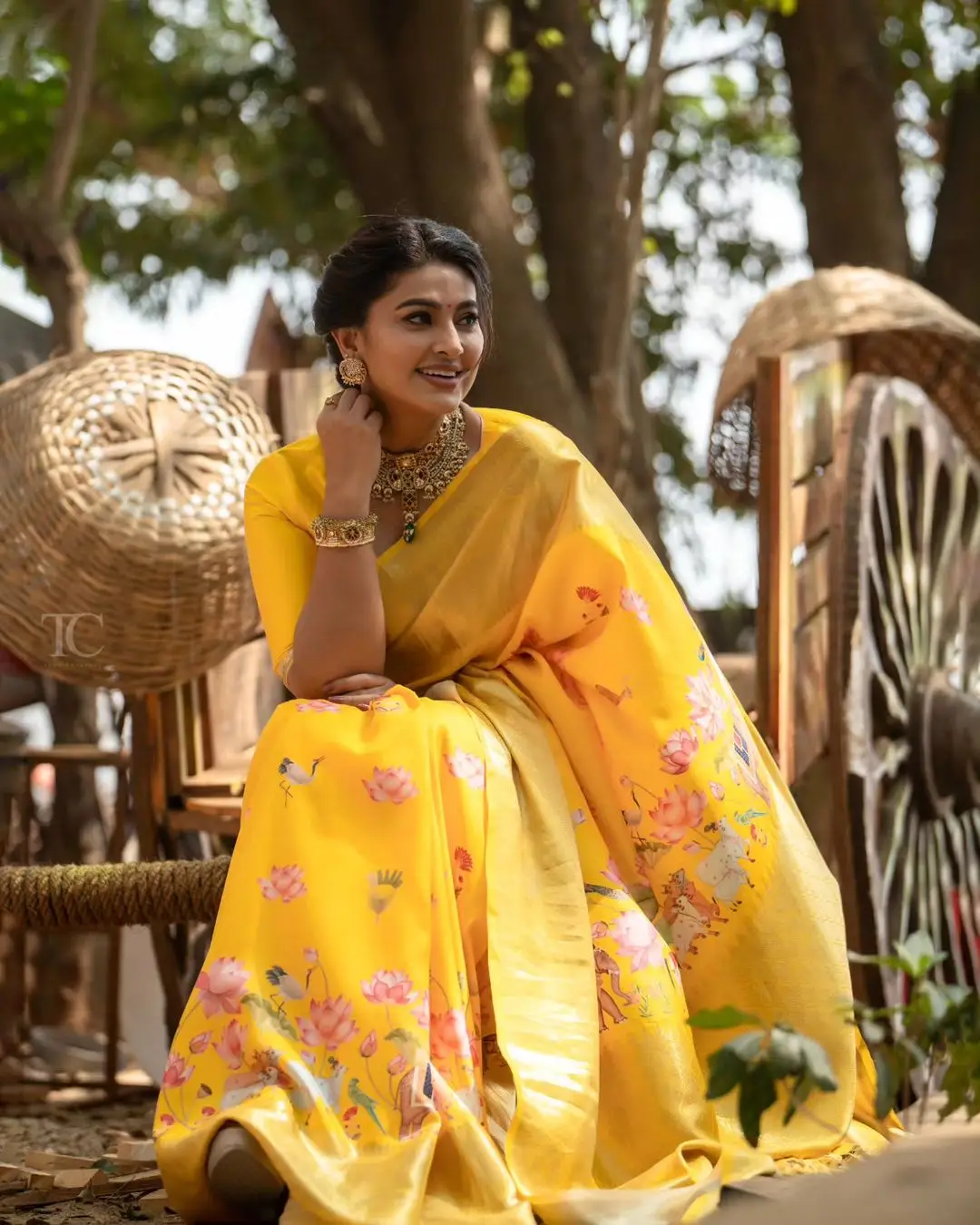 South Indian Girl Sneha In Traditional Yellow Saree Blouse